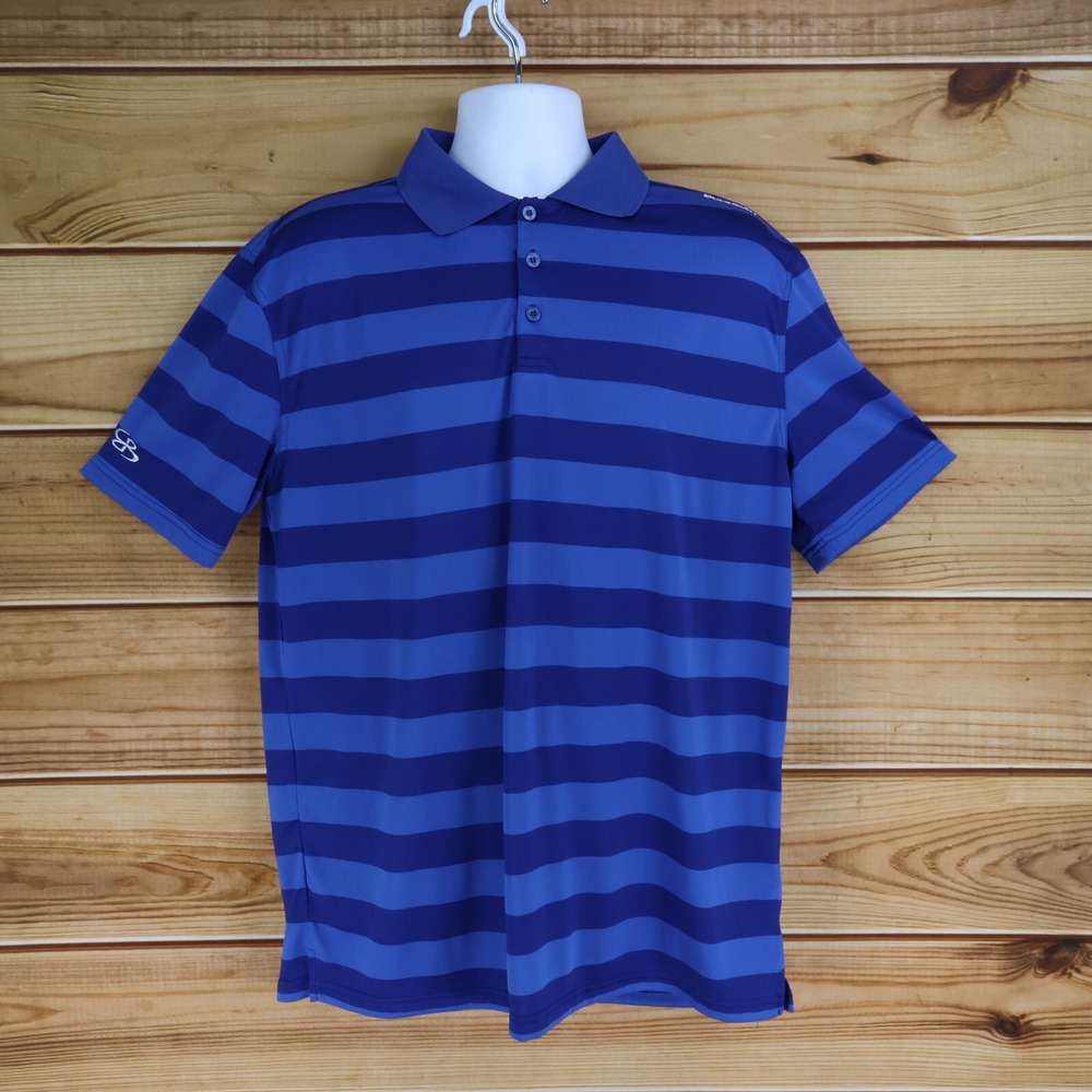 Boombah Polo‎ Golf Shirt Loose Fit Mens XL Blue Striped 100% Polyester Athletic